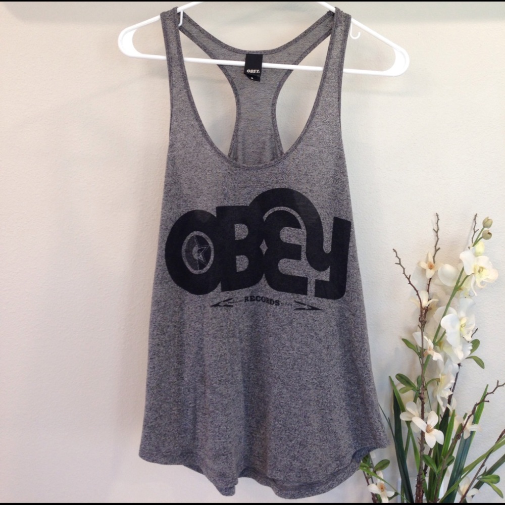 Grey Racerback Obey Tank Top Sz S