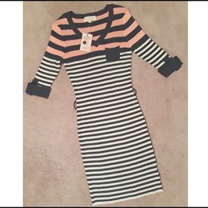 Coral/Gray Striped Knit Dress by Pink Rose