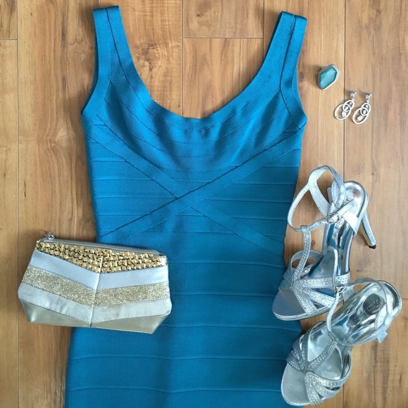 Herve Leger Dresses & Skirts - Herve Leger Maria Teal Bandage Dress