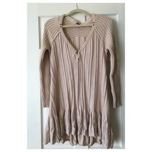 Free People Ribs & Ruffles Sweater Pink Medium