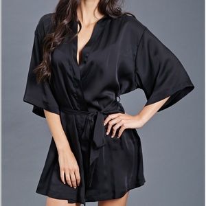 Forever 21 Little Black Silk Robe