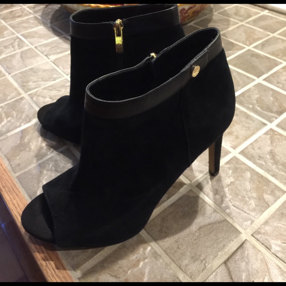 Vince Camuto black sued  open toe heels