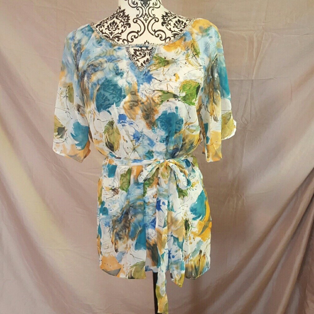 Watercolor Belted Tunic Top