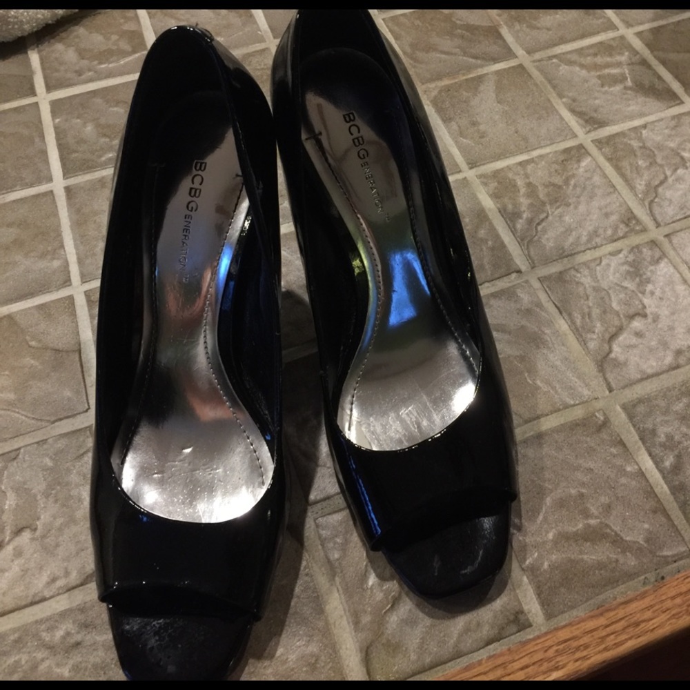 BCBG generation black patent leather peep toe heel