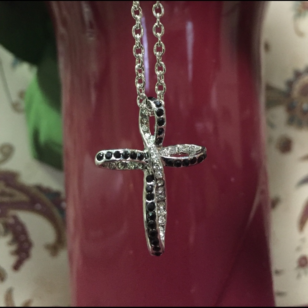 Silver Cross with black accent stones