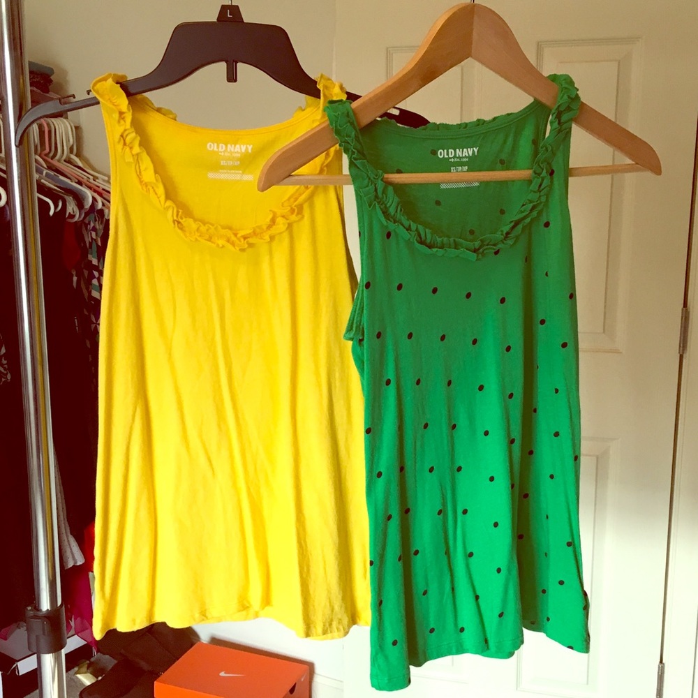 Old Navy Yellow and Green / Black Dot tank tops