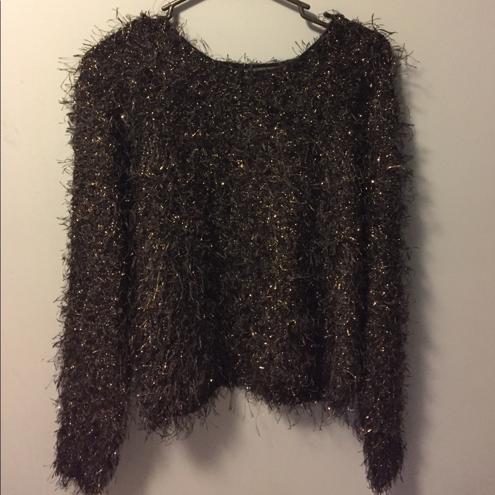 Fuzzy black and gold boxy crop