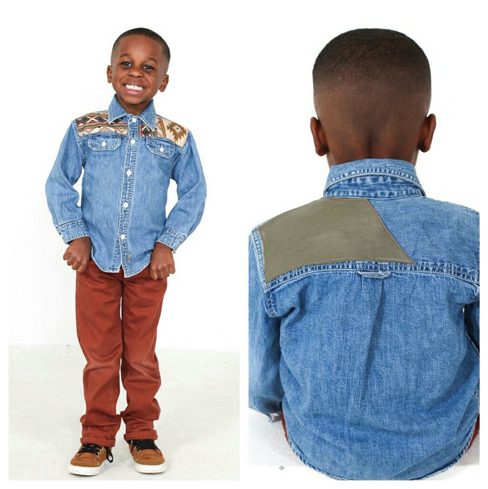 Unisex Tribal Denim Button Up