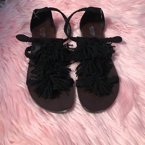 Black fringe sandals
