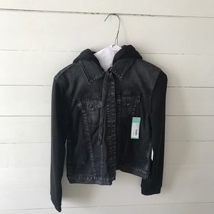 Stitch Fix Grunge Black Hooded Jean Jacket