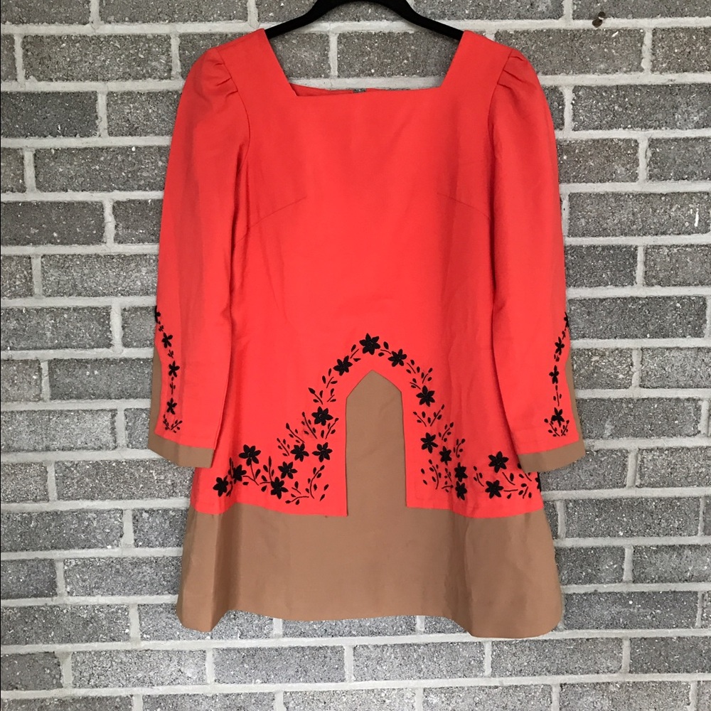 Vintage minidress mod Japanese embroidered mini dress