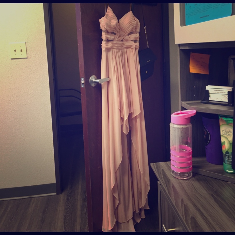 Blush high low evening gown