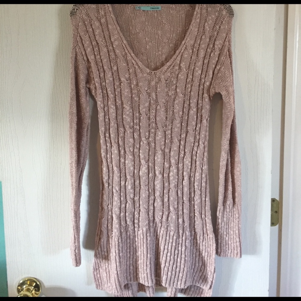 Blush V-Neck Side Slitted Sweater Tunic