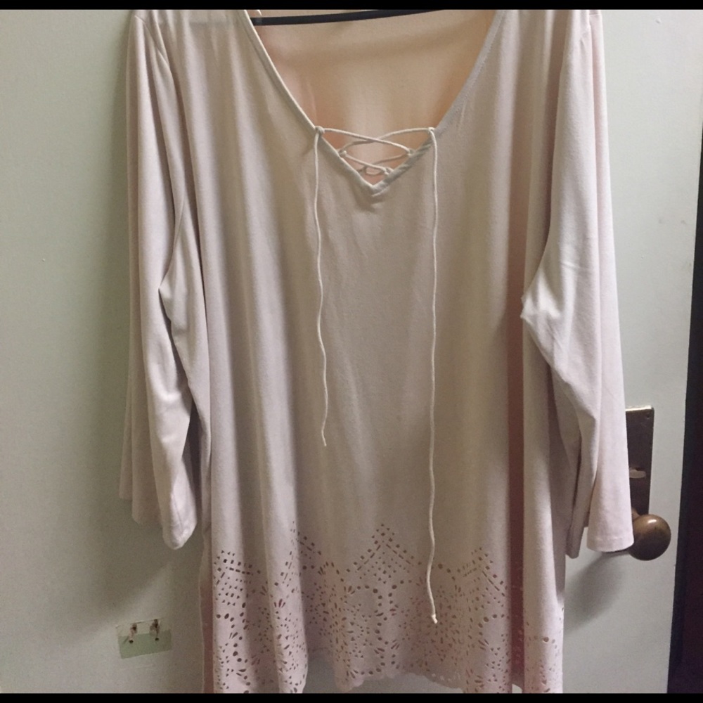 Suede top with lace up neckline