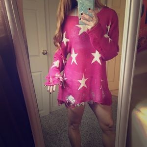 Wildfox Seeing Stars Lennon Sweater Hot Pink