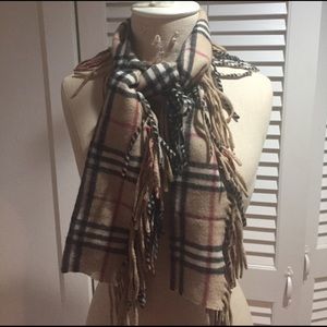Burberry cashmere fringe scarf.