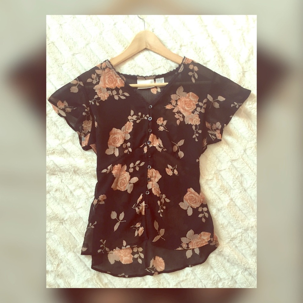 Sheer Top With Roses