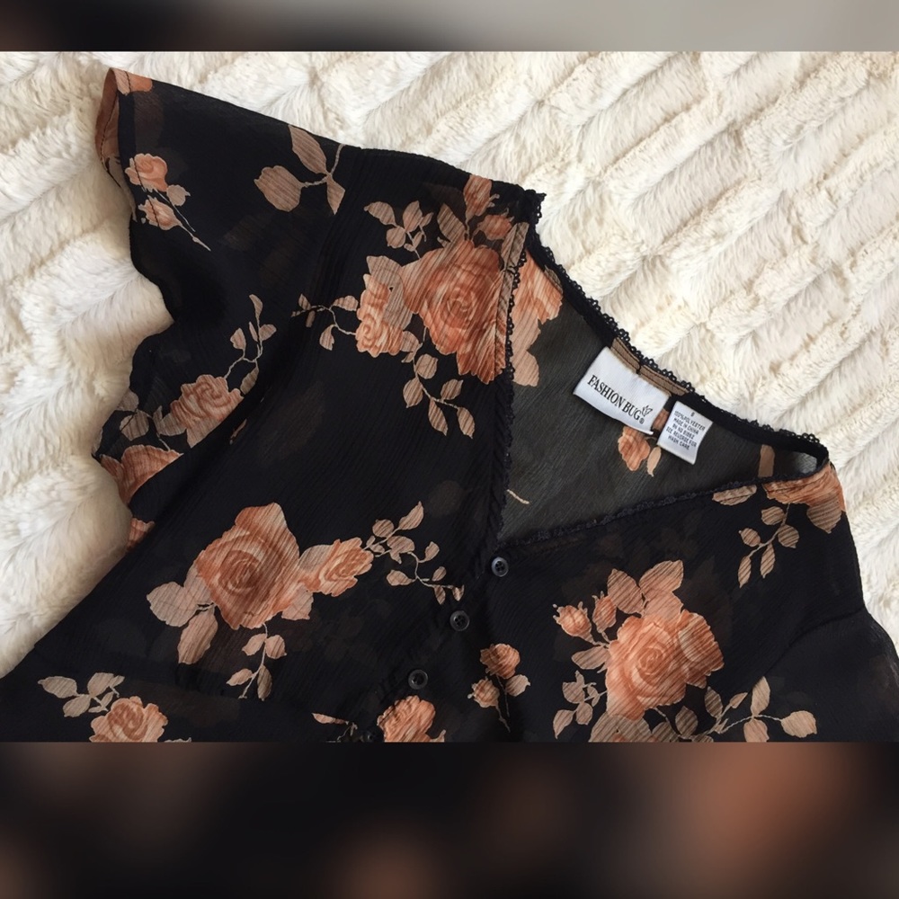 Sheer Top With Roses - Picture 2 of 4