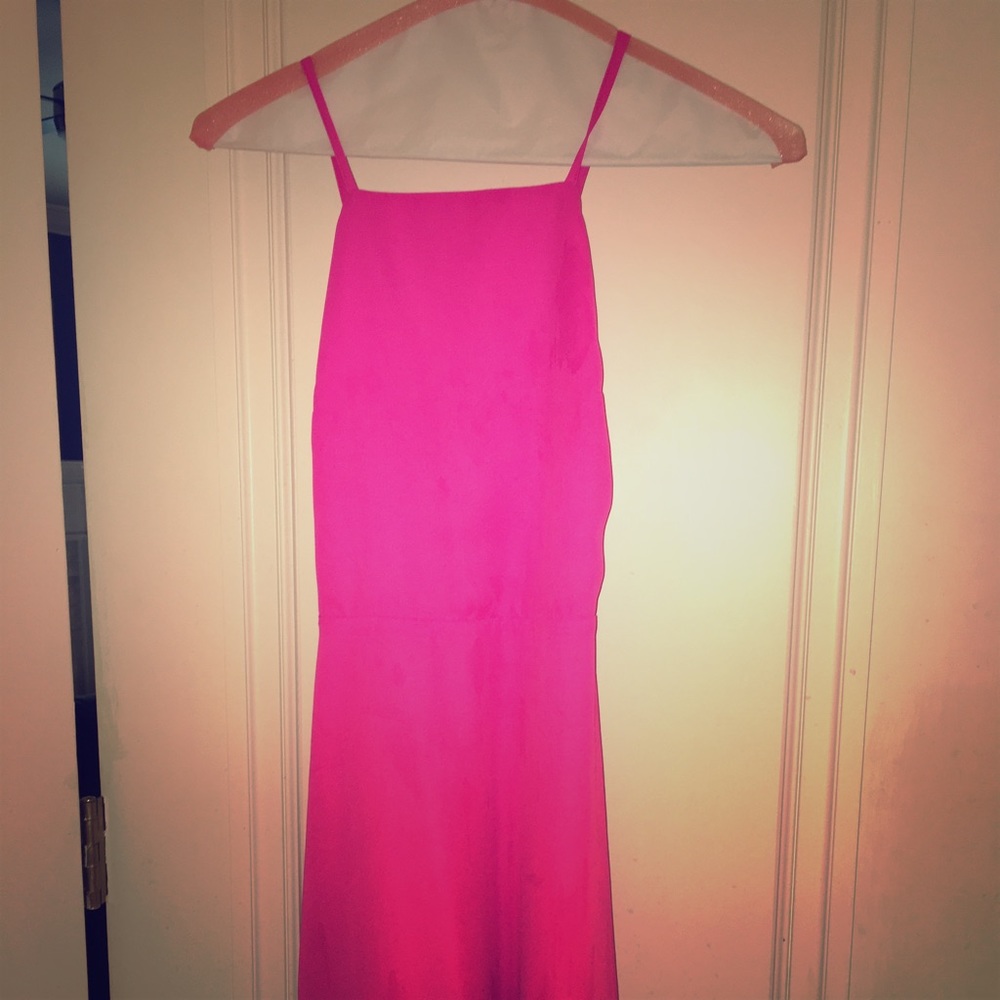 Pink high neck low back dress