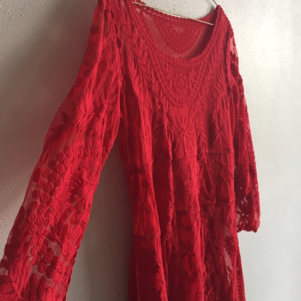 Red lace mini dress
