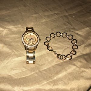 Fossil watch and charm bracelet