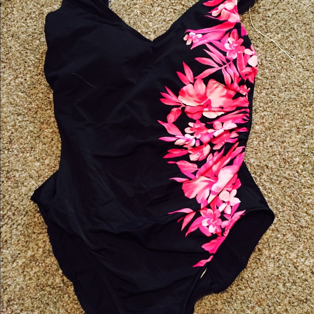 Black Flower One Piece Swimsuit