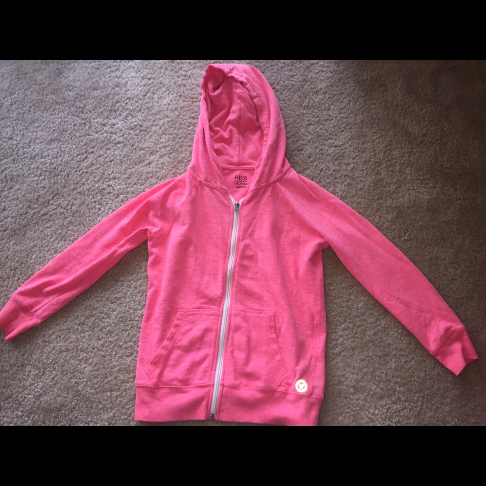 American Eagle Pink Zip Up Hoodie Half Sleeves XS