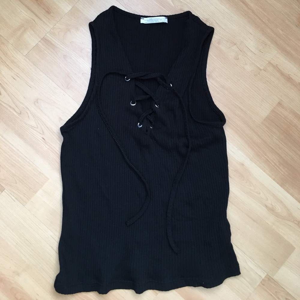Zara Black Lace Up Tank Top