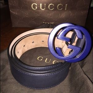Gucci Belt Blue Suede Men Size 95 (38)