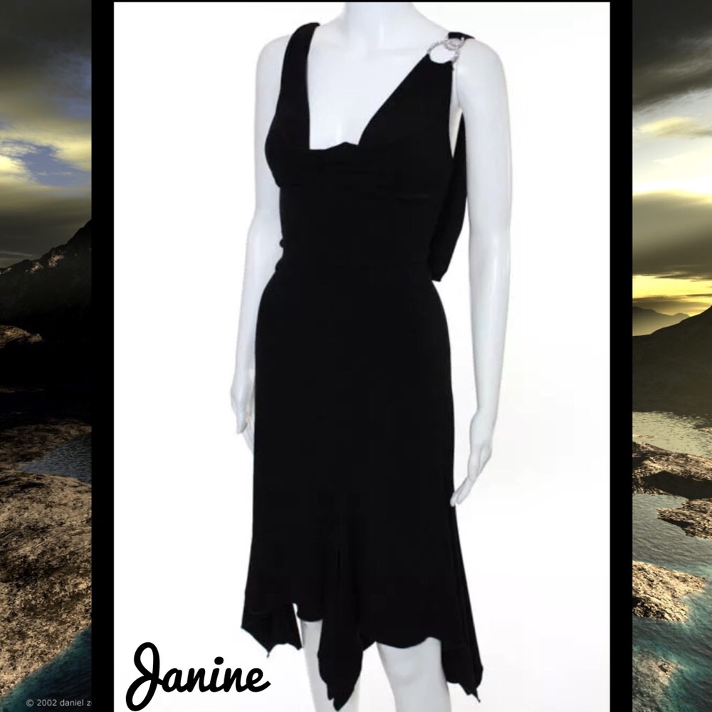 JANINE Classy Black Cowl Cross-Cross Stretch Dress