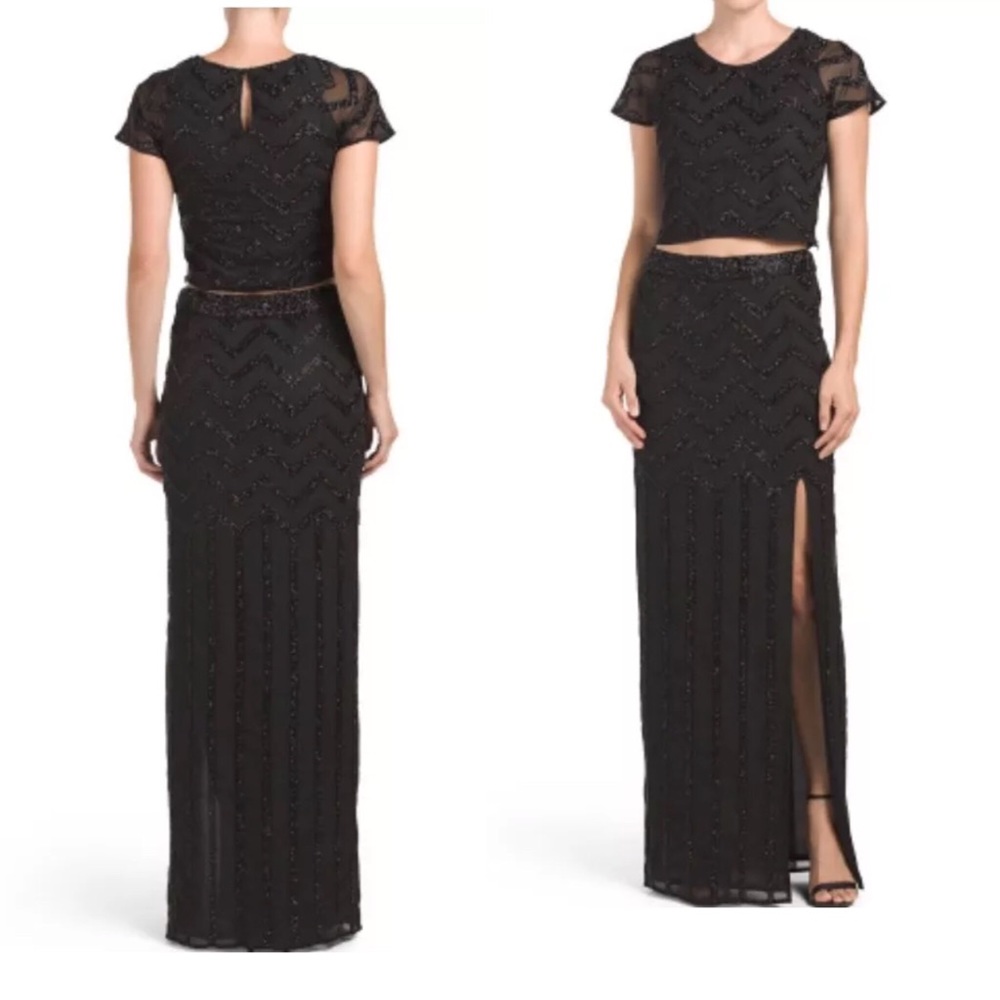 Beaded Black Full Length Skirt With High Slit