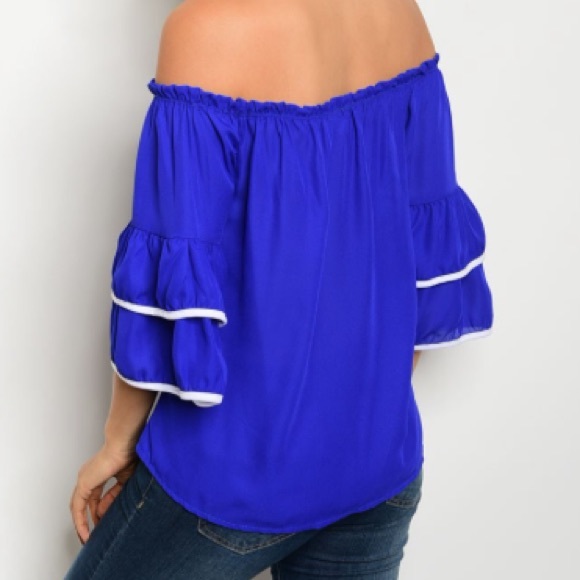 🛍1 SMALL LEFT🛍Blue Off Shoulder Top - Picture 3 of 5