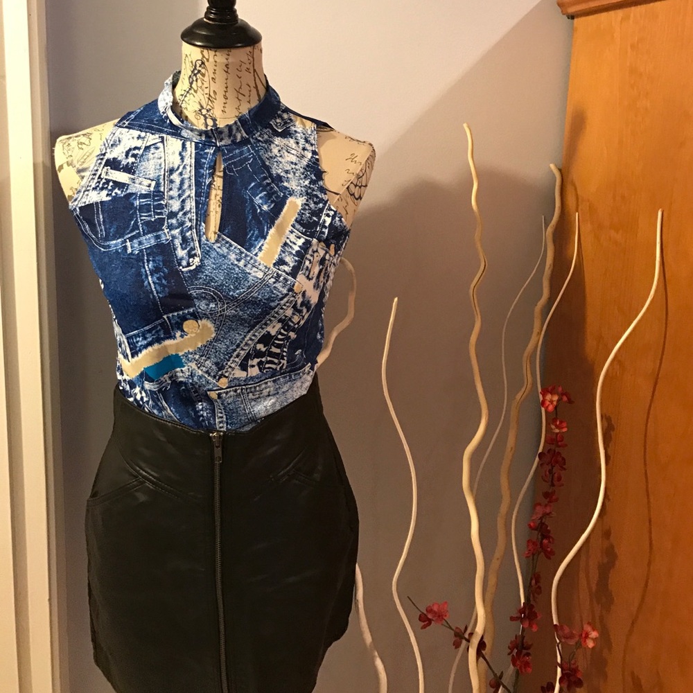 Jean print stretchy keyloop shirt