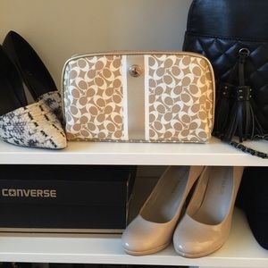 Coach gold metallic stripe cosmetic bag NEW