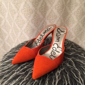 Sam Edelman orange cow hair mules size 7