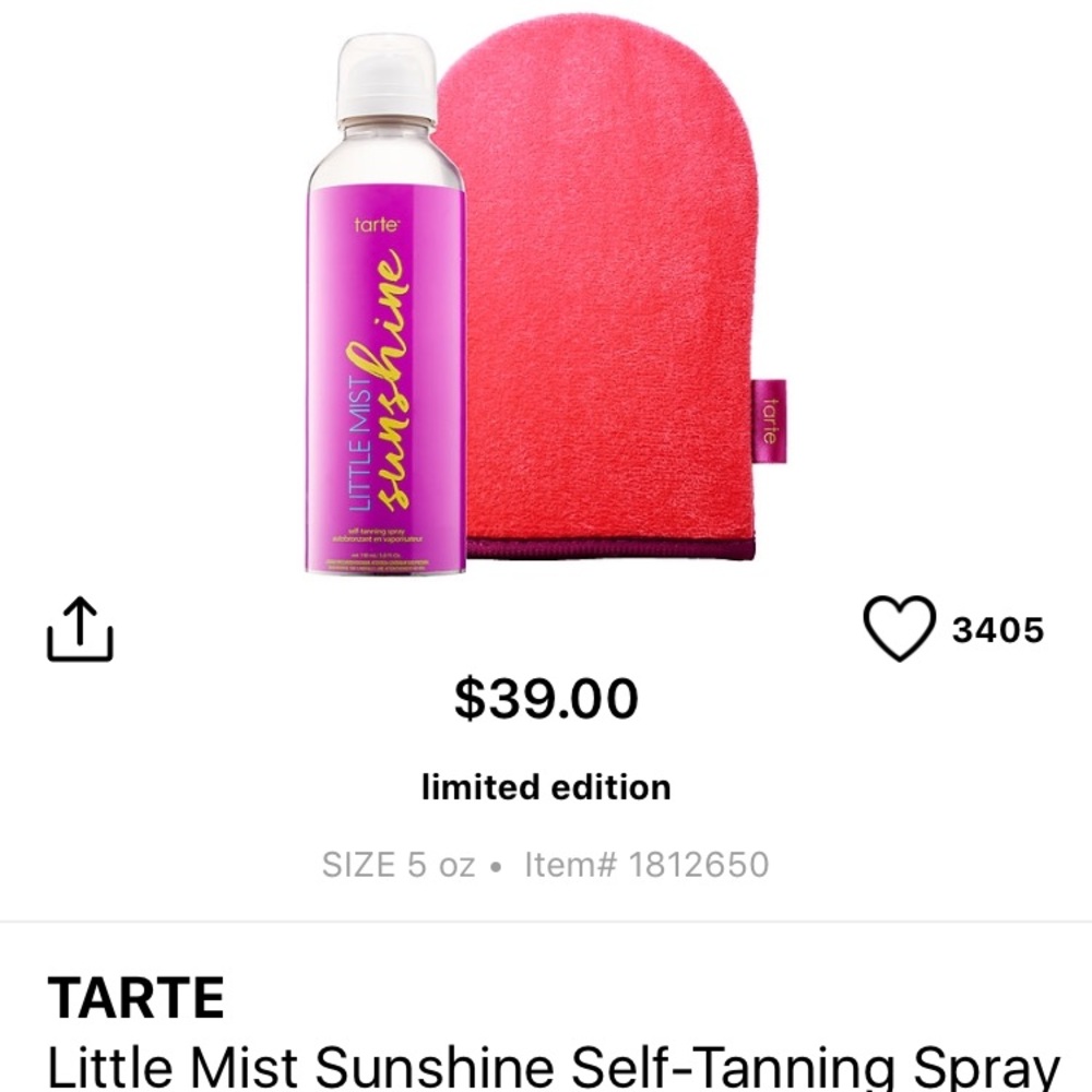 BNIB Tarte Little Mist Self Tanning Spray & Mitt