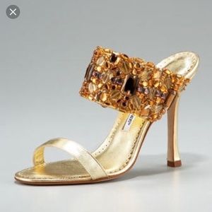 Manolo Blahnik Jeweled Metallic Slide