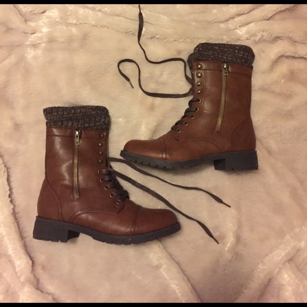 Sweater Topped Lace Up Boots