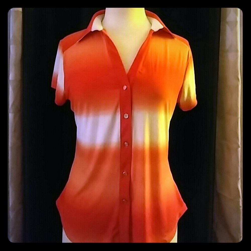 Orange and White button up shirt by ROZ & ALI