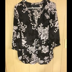 Cynthia Rowley blouse 3/4 sleeve black/white sz L