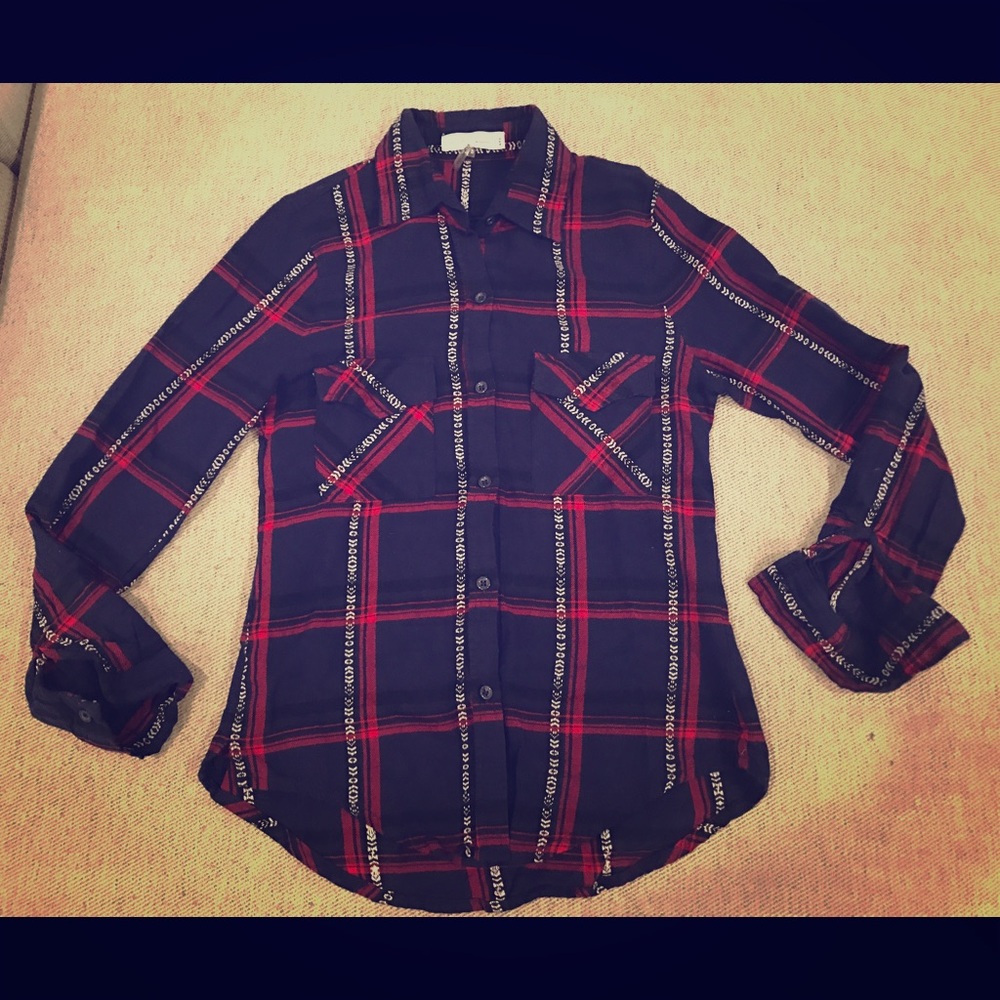 Navy and red flannel.