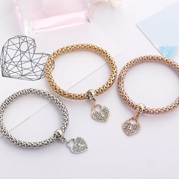 Windsor Jewelry 3 Bracelet Set Rose Gold Heart Crystal Charm Poshmark