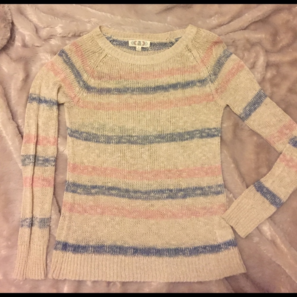 Cream Striped Lightweight Sweater