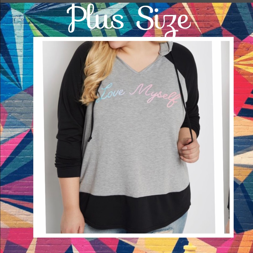 Plus Size Love Myself Color Block Hoodie
