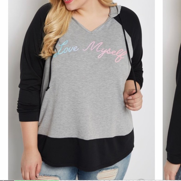 Plus Size Love Myself Color Block Hoodie - Picture 2 of 4