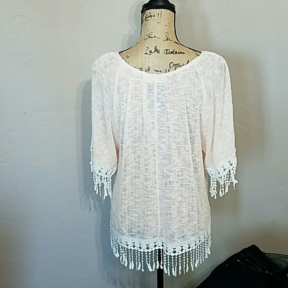 Blushed Pink Woven Top With Lace Hem Size M - Picture 3 of 6