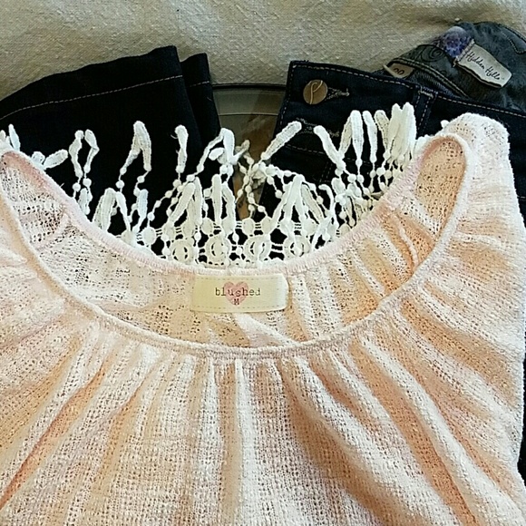 Blushed Pink Woven Top With Lace Hem Size M - Picture 5 of 6