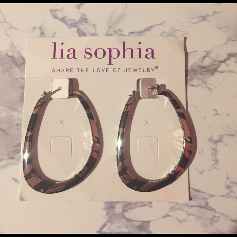 Lia Sophia Black and Silver Striped Hoops