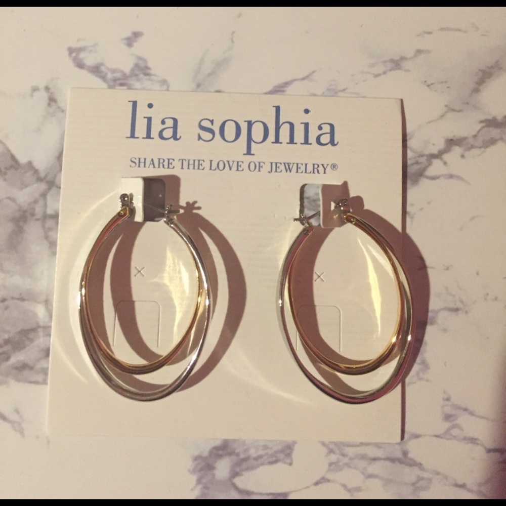 Lia Sophia Silver and Gold Double Hoop Earrings