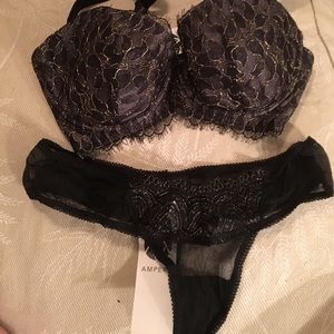 Ampere silk bra (30 f) and panties (med) black
